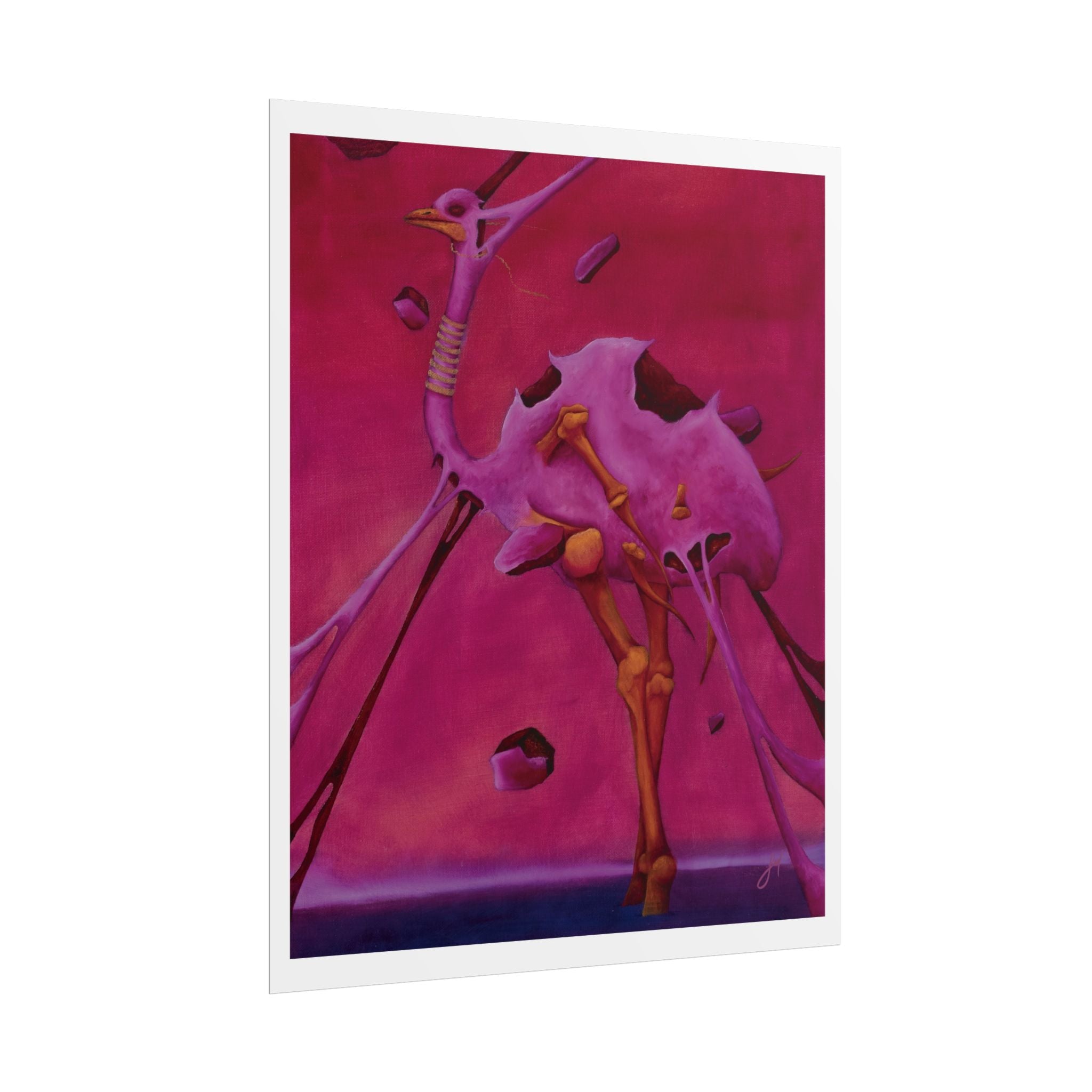 Poster de óleo original ave rosa